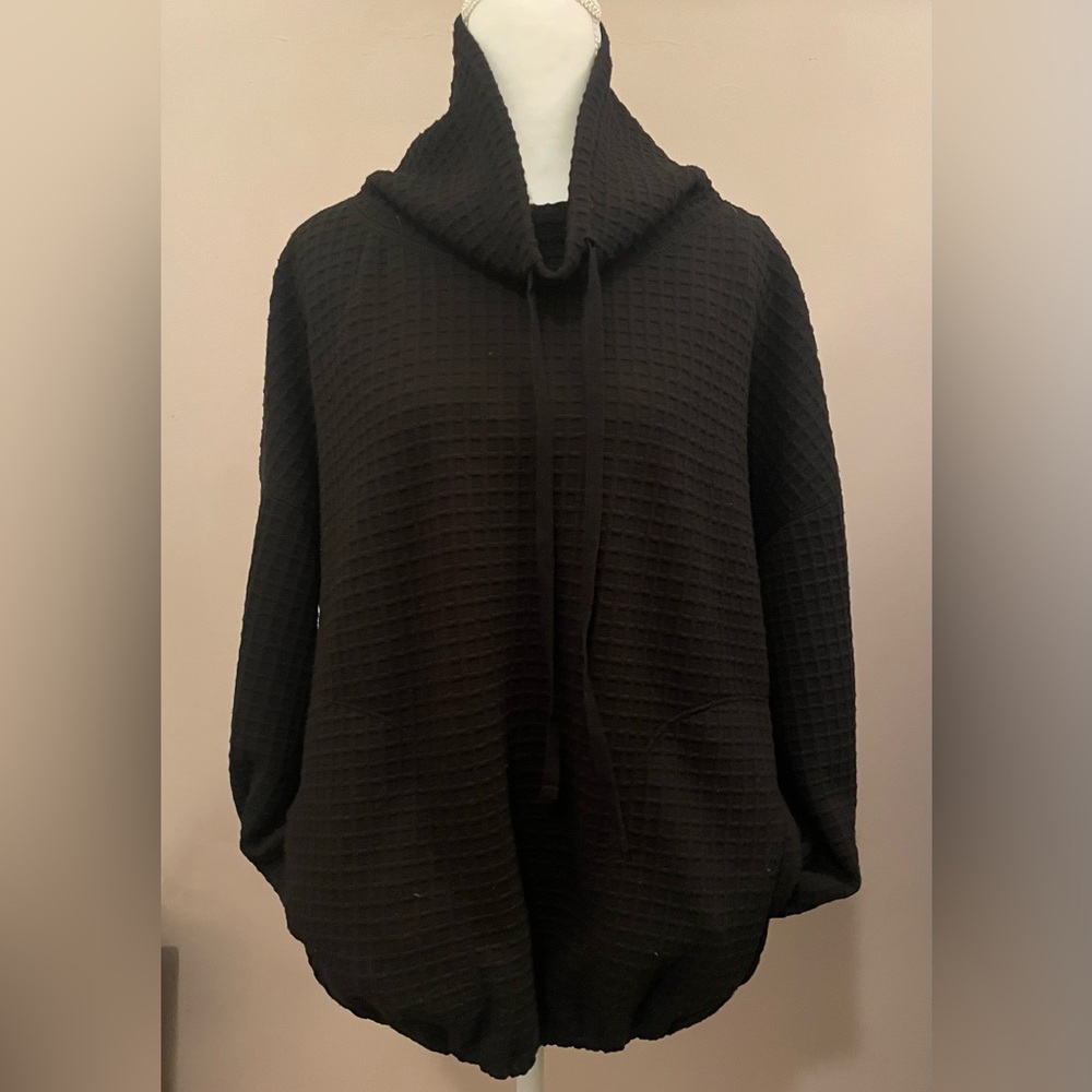 Max Studio London Waffle Fleece Top with Funnel Neck